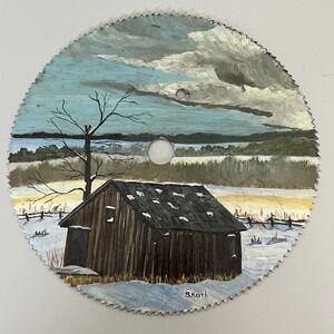 Folk Art Painting Saw Blade Winter Scene Signed S.‎ Keith Farmhouse Decor